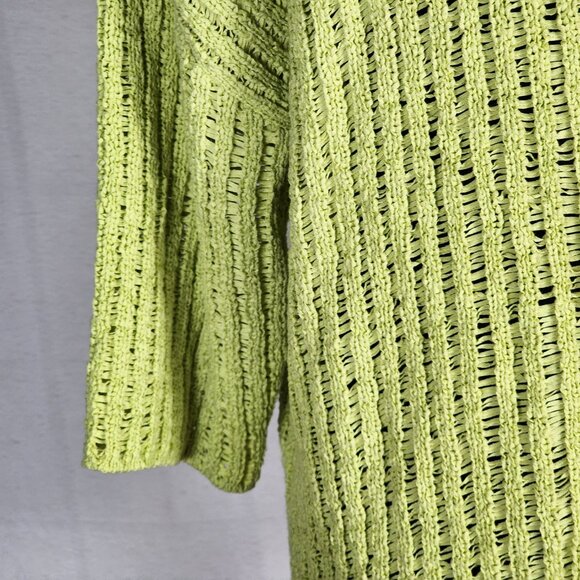 Chico's Lime Open Cotton Poly Open Weave 3/4 Sleeve Sweater Chico Sz 3 US XL 16 - Picture 14 of 16